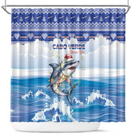 Cape Verde Football Christmas Shower Curtain Feliz Natal Tubaroes Azuis - Wonder Print Shop
