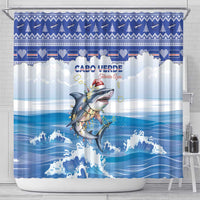 Cape Verde Football Christmas Shower Curtain Feliz Natal Tubaroes Azuis - Wonder Print Shop