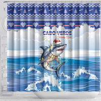 Cape Verde Football Christmas Shower Curtain Feliz Natal Tubaroes Azuis - Wonder Print Shop