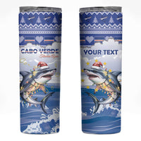 Personalized Cape Verde Football Christmas Skinny Tumbler Feliz Natal Tubaroes Azuis - Wonder Print Shop