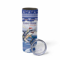 Personalized Cape Verde Football Christmas Skinny Tumbler Feliz Natal Tubaroes Azuis - Wonder Print Shop