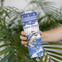 Personalized Cape Verde Football Christmas Skinny Tumbler Feliz Natal Tubaroes Azuis - Wonder Print Shop