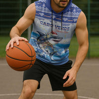 Personalized Cape Verde Football Christmas Sleeveless Hoodie Feliz Natal Tubaroes Azuis - Wonder Print Shop