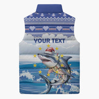 Personalized Cape Verde Football Christmas Sleeveless Puffer Jacket Feliz Natal Tubaroes Azuis - Wonder Print Shop