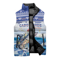 Personalized Cape Verde Football Christmas Sleeveless Puffer Jacket Feliz Natal Tubaroes Azuis - Wonder Print Shop