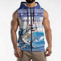 Personalized Cape Verde Football Christmas Sleeveless Zip Hoodie Feliz Natal Tubaroes Azuis - Wonder Print Shop