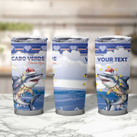 Personalized Cape Verde Football Christmas Tumbler Cup Feliz Natal Tubaroes Azuis - Wonder Print Shop