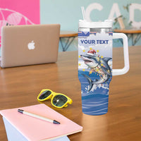 Personalized Cape Verde Football Christmas Tumbler With Handle Feliz Natal Tubaroes Azuis - Wonder Print Shop
