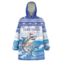 Personalized Cape Verde Football Christmas Wearable Blanket Hoodie Feliz Natal Tubaroes Azuis - Wonder Print Shop