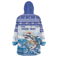 Personalized Cape Verde Football Christmas Wearable Blanket Hoodie Feliz Natal Tubaroes Azuis - Wonder Print Shop