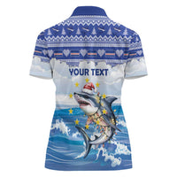 Personalized Cape Verde Football Christmas Women Polo Shirt Feliz Natal Tubaroes Azuis - Wonder Print Shop