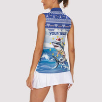 Personalized Cape Verde Football Christmas Women Sleeveless Polo Shirt Feliz Natal Tubaroes Azuis - Wonder Print Shop