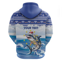 Personalized Cape Verde Football Christmas Zip Hoodie Feliz Natal Tubaroes Azuis - Wonder Print Shop