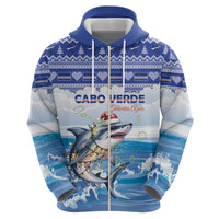Personalized Cape Verde Football Christmas Zip Hoodie Feliz Natal Tubaroes Azuis - Wonder Print Shop