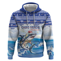 Personalized Cape Verde Football Christmas Zip Hoodie Feliz Natal Tubaroes Azuis - Wonder Print Shop