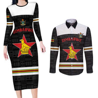 Custom Hockey Zimbabwe Couples Matching Long Sleeve Bodycon Dress and Long Sleeve Button Shirt Go Champions - Wonder Print Shop