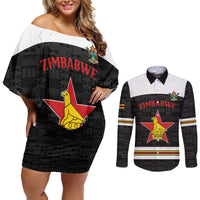 Custom Hockey Zimbabwe Couples Matching Off Shoulder Short Dress and Long Sleeve Button Shirt Go Champions - Wonder Print Shop