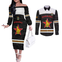 Custom Hockey Zimbabwe Couples Matching Off The Shoulder Long Sleeve Dress and Long Sleeve Button Shirt Go Champions - Wonder Print Shop