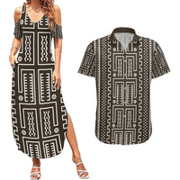 Mali Mud Cloth Couples Matching Summer Maxi Dress and Hawaiian Shirt Bogolanfini Pattern - Wonder Print Shop
