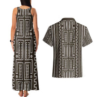 Mali Mud Cloth Couples Matching Tank Maxi Dress and Hawaiian Shirt Bogolanfini Pattern - Wonder Print Shop