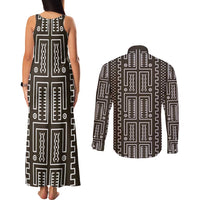 Mali Mud Cloth Couples Matching Tank Maxi Dress and Long Sleeve Button Shirt Bogolanfini Pattern - Wonder Print Shop