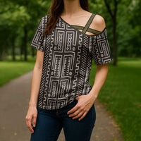 Mali Mud Cloth Cross Shoulder Shirt Bogolanfini Pattern - Wonder Print Shop