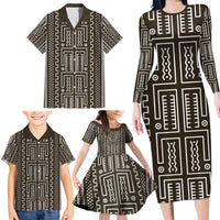 Mali Mud Cloth Family Matching Long Sleeve Bodycon Dress and Hawaiian Shirt Bogolanfini Pattern - Wonder Print Shop