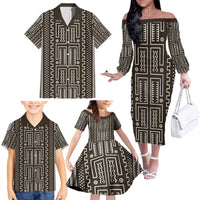 Mali Mud Cloth Family Matching Off The Shoulder Long Sleeve Dress and Hawaiian Shirt Bogolanfini Pattern - Wonder Print Shop