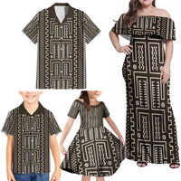Mali Mud Cloth Family Matching Off Shoulder Maxi Dress and Hawaiian Shirt Bogolanfini Pattern - Wonder Print Shop