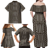 Mali Mud Cloth Family Matching Off Shoulder Maxi Dress and Hawaiian Shirt Bogolanfini Pattern - Wonder Print Shop