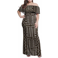 Mali Mud Cloth Family Matching Off Shoulder Maxi Dress and Hawaiian Shirt Bogolanfini Pattern - Wonder Print Shop
