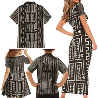 Mali Mud Cloth Family Matching Short Sleeve Bodycon Dress and Hawaiian Shirt Bogolanfini Pattern - Wonder Print Shop