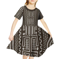 Mali Mud Cloth Kid Short Sleeve Dress Bogolanfini Pattern - Wonder Print Shop