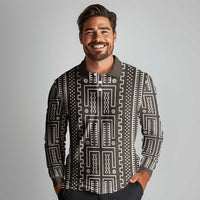 Mali Mud Cloth Long Sleeve Polo Shirt Bogolanfini Pattern - Wonder Print Shop