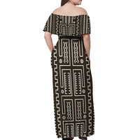Mali Mud Cloth Off Shoulder Maxi Dress Bogolanfini Pattern - Wonder Print Shop