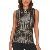 Mali Mud Cloth Women Sleeveless Polo Shirt Bogolanfini Pattern - Wonder Print Shop