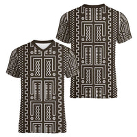 Mali Mud Cloth Women V-Neck T-Shirt Bogolanfini Pattern - Wonder Print Shop
