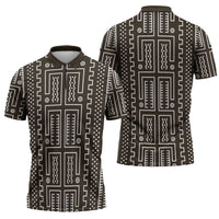 Mali Mud Cloth Zipper Polo Shirt Bogolanfini Pattern - Wonder Print Shop