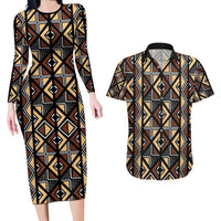 Mali Mud Cloth Legacy Pattern Couples Matching Long Sleeve Bodycon Dress and Hawaiian Shirt Ethnic Geometry Style - Wonder Print Shop