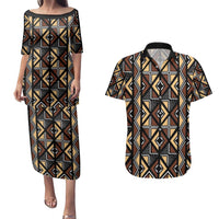 Mali Mud Cloth Legacy Pattern Couples Matching Puletasi and Hawaiian Shirt Ethnic Geometry Style - Wonder Print Shop