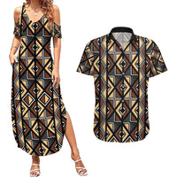 Mali Mud Cloth Legacy Pattern Couples Matching Summer Maxi Dress and Hawaiian Shirt Ethnic Geometry Style - Wonder Print Shop