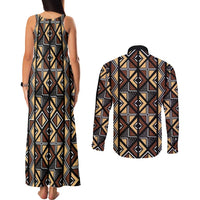 Mali Mud Cloth Legacy Pattern Couples Matching Tank Maxi Dress and Long Sleeve Button Shirt Ethnic Geometry Style - Wonder Print Shop