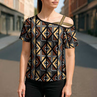 Mali Mud Cloth Legacy Pattern Cross Shoulder Shirt Ethnic Geometry Style - Wonder Print Shop