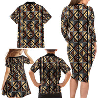 Mali Mud Cloth Legacy Pattern Family Matching Long Sleeve Bodycon Dress and Hawaiian Shirt Ethnic Geometry Style - Wonder Print Shop