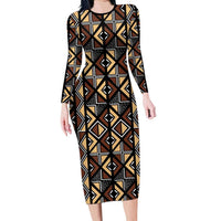 Mali Mud Cloth Legacy Pattern Family Matching Long Sleeve Bodycon Dress and Hawaiian Shirt Ethnic Geometry Style - Wonder Print Shop