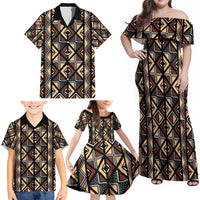 Mali Mud Cloth Legacy Pattern Family Matching Off Shoulder Maxi Dress and Hawaiian Shirt Ethnic Geometry Style - Wonder Print Shop