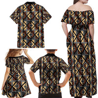 Mali Mud Cloth Legacy Pattern Family Matching Off Shoulder Maxi Dress and Hawaiian Shirt Ethnic Geometry Style - Wonder Print Shop