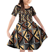 Mali Mud Cloth Legacy Pattern Family Matching Off Shoulder Short Dress and Hawaiian Shirt Ethnic Geometry Style - Wonder Print Shop