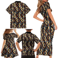 Mali Mud Cloth Legacy Pattern Family Matching Short Sleeve Bodycon Dress and Hawaiian Shirt Ethnic Geometry Style - Wonder Print Shop