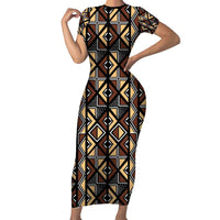 Mali Mud Cloth Legacy Pattern Family Matching Short Sleeve Bodycon Dress and Hawaiian Shirt Ethnic Geometry Style - Wonder Print Shop